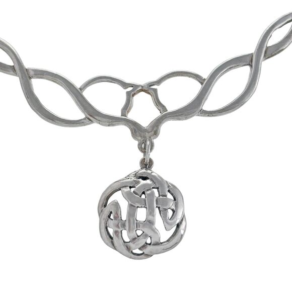 Lapis Lazuli Jadeite Bead Celtic Knot Necklace | Vintage Sterling Silver | 18" - Picture 3 of 7